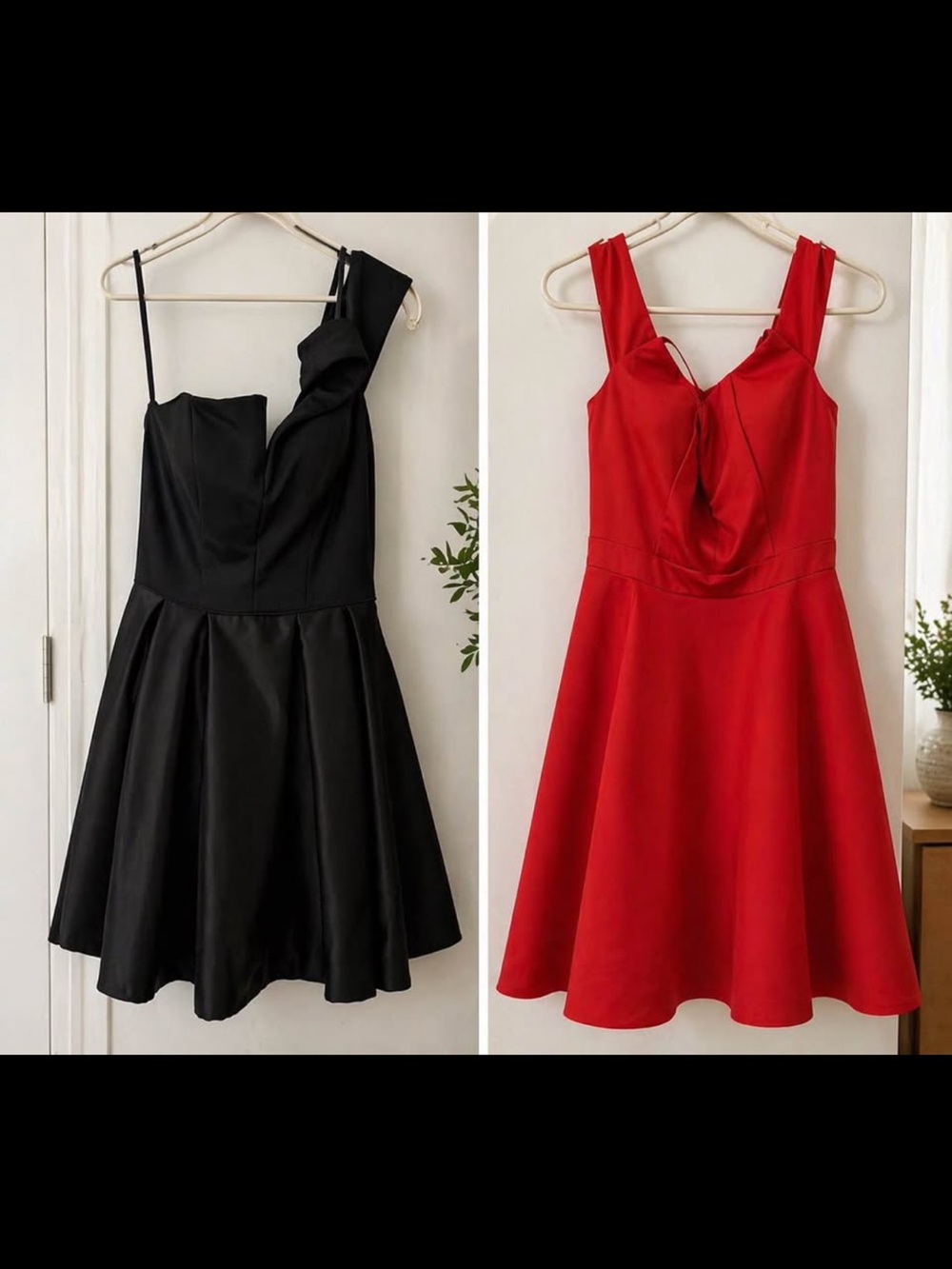 Aqua One-Shoulder Black & Red Fit-and-Flare Cocktail Dress Duo